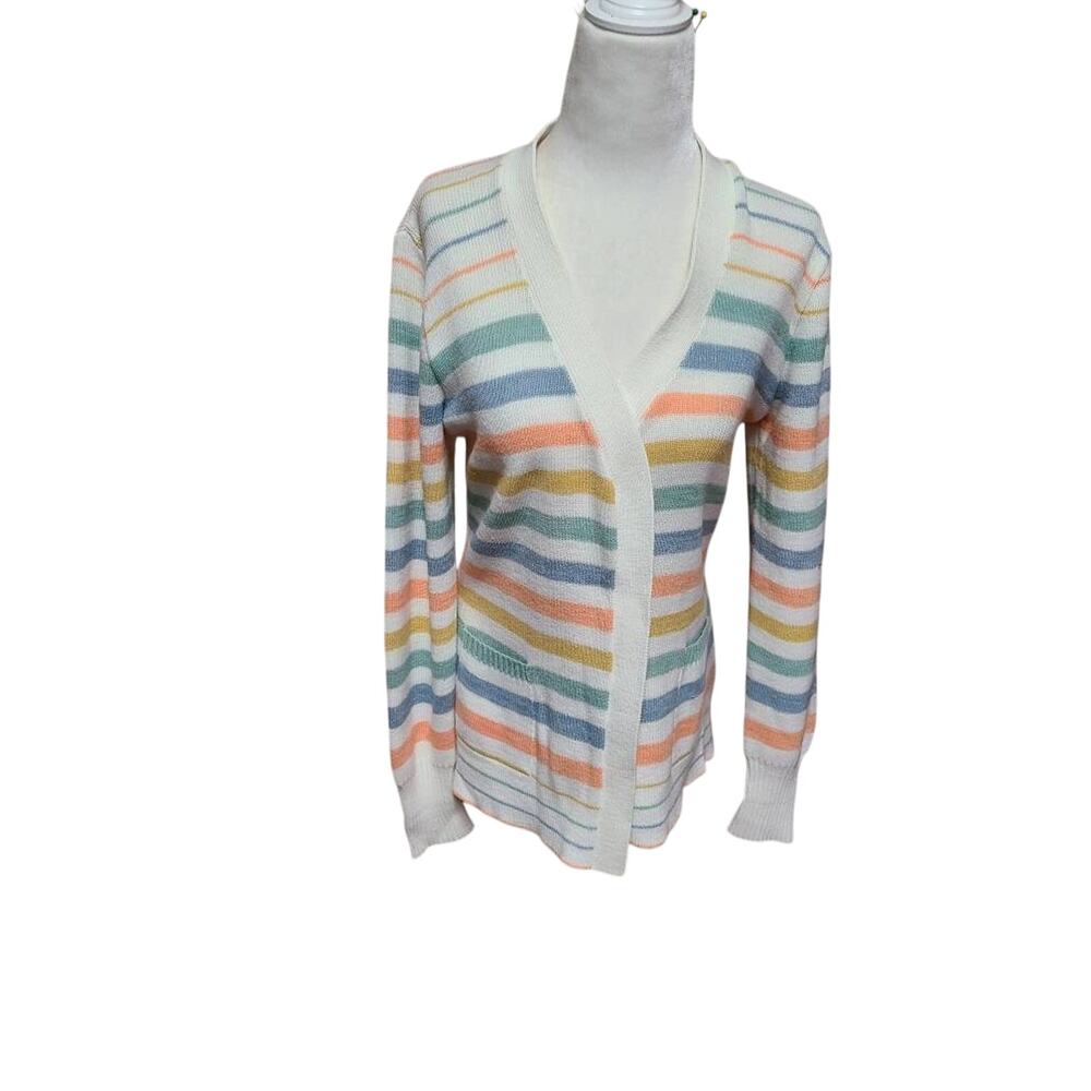 Vintage 70s striped acrylic cardigan size medium pastel
